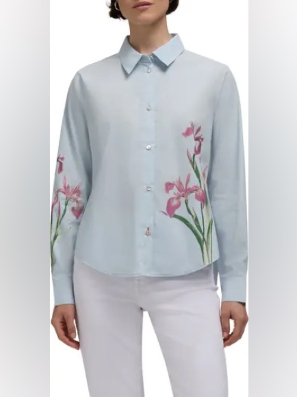 *NWT* Hunter Women’s Powder Blue Placement Bloom Button-Up Shirt, Size Large